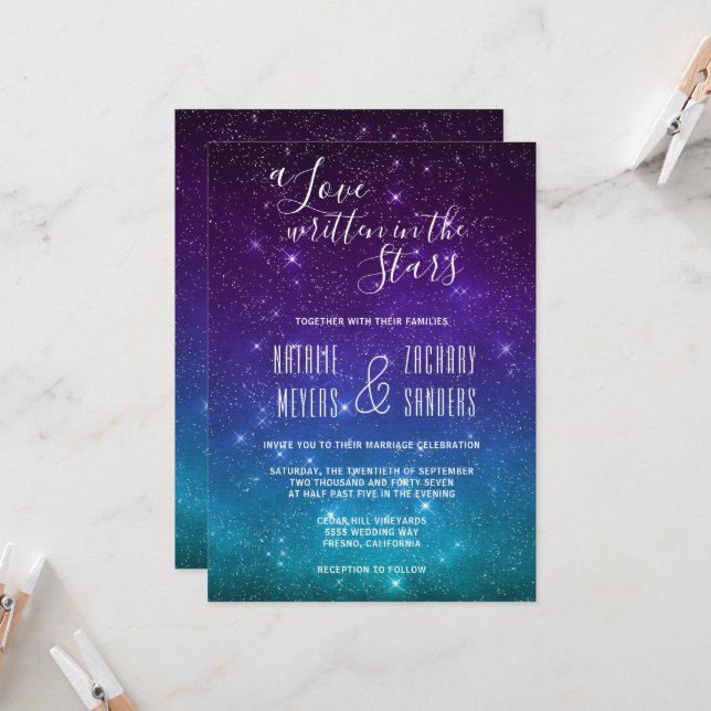 Celestial Stars Wedding Invitation (Front/Back In Situ)