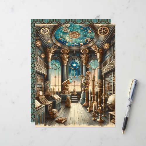 Celestial Steampunk Library Scrapbook Paper