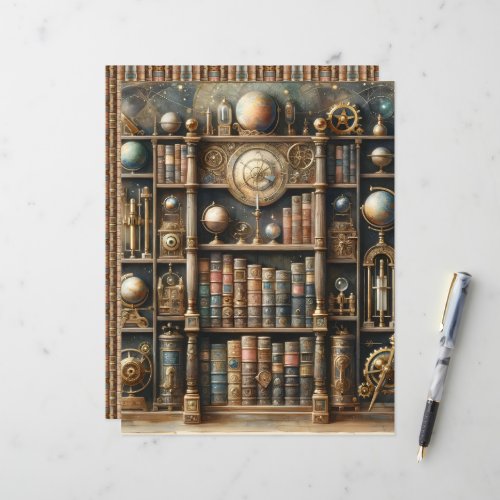 Celestial Steampunk Library Scrapbook Paper