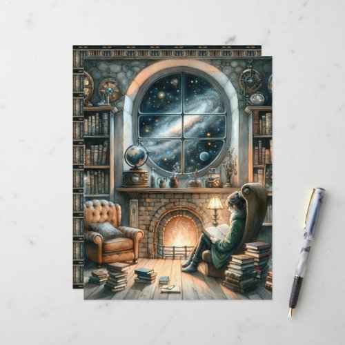 Celestial Steampunk Library Scrapbook Paper