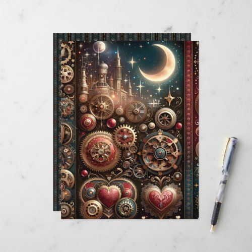 Celestial Steampunk Valentines Scrapbook Paper
