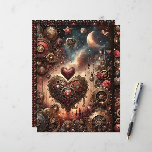 Celestial Steampunk Valentines Scrapbook Paper