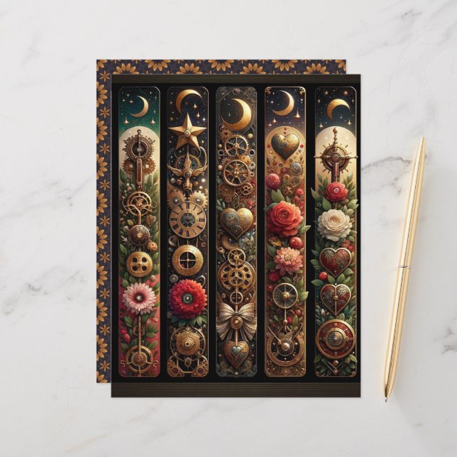 Celestial Steampunk Valentines Scrapbook Paper (Front/Back In Situ)