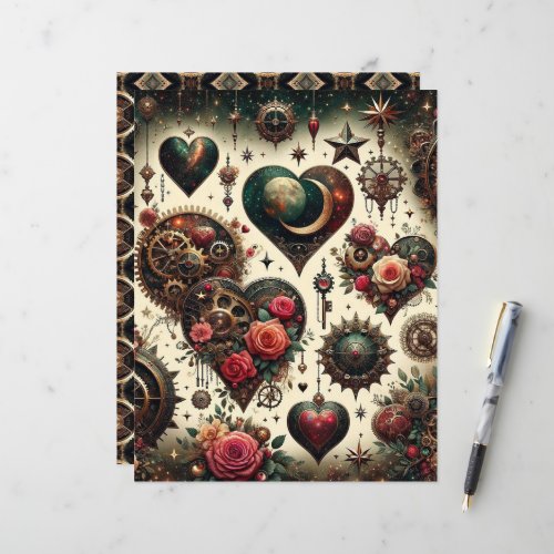 Celestial Steampunk Valentines Scrapbook Paper