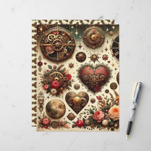 Celestial Steampunk Valentines Scrapbook Paper