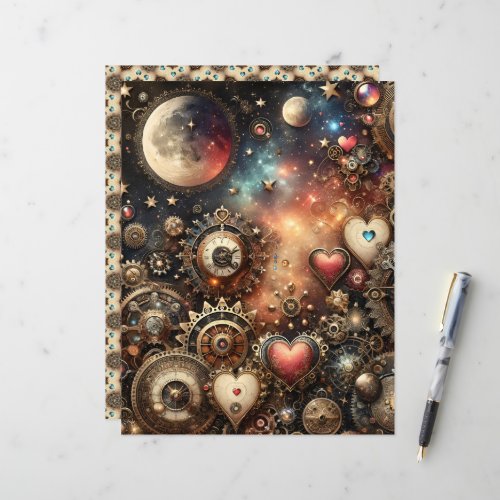 Celestial Steampunk Valentines Scrapbook Paper