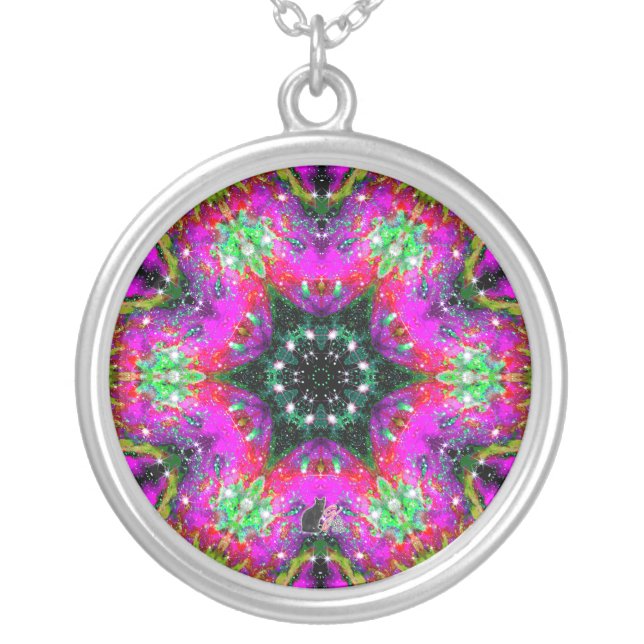 Celestial Stellar Kaleid Silver Plated Necklace (Front)