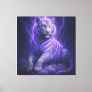Celestial Storm White Tiger – Electric Blue Aura F Canvas Print