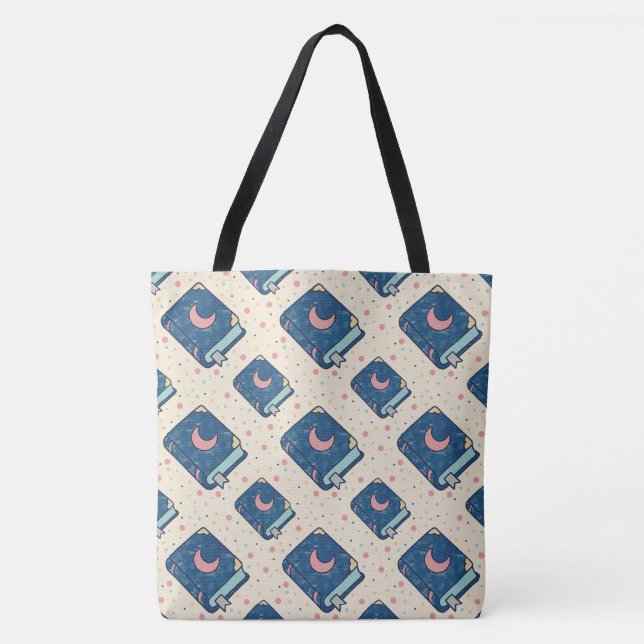 Celestial Storybook Moon Pattern Tote Bag (Front)