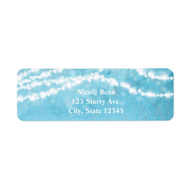 Celestial String Lights Rustic Blue Address Labels (Front)