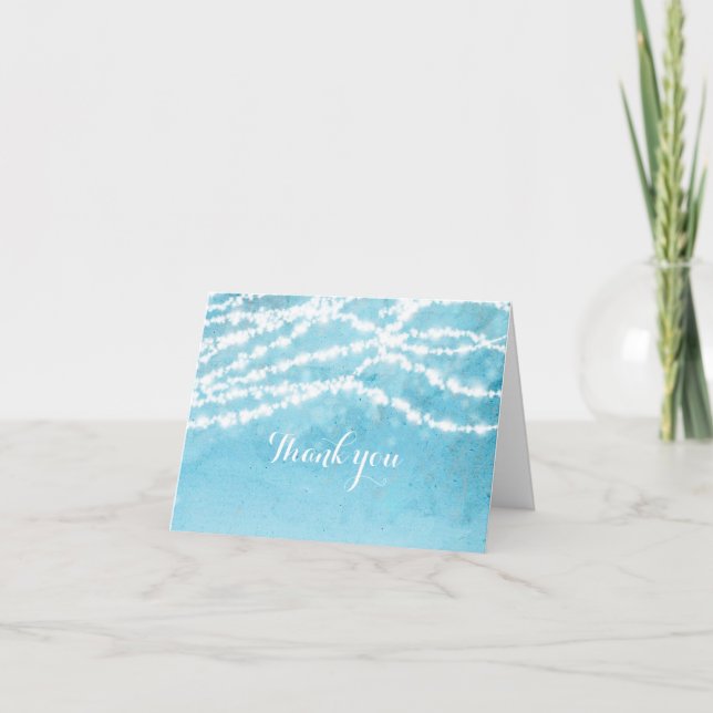 Celestial String Lights Rustic Blue Thank You Card (Front)
