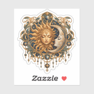 Celestial Sun and Moon Art Nouveau Mystical Emblem Sticker