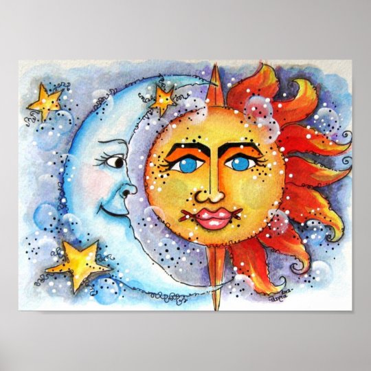 Celestial Sun and Moon Art Print and Poster Zazzle