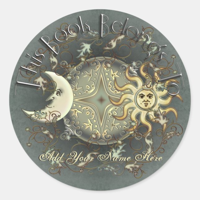 Celestial Sun and Moon Bookplate Stickers (Front)