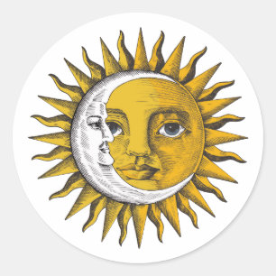 Celestial Sun and Moon Classic Round Sticker