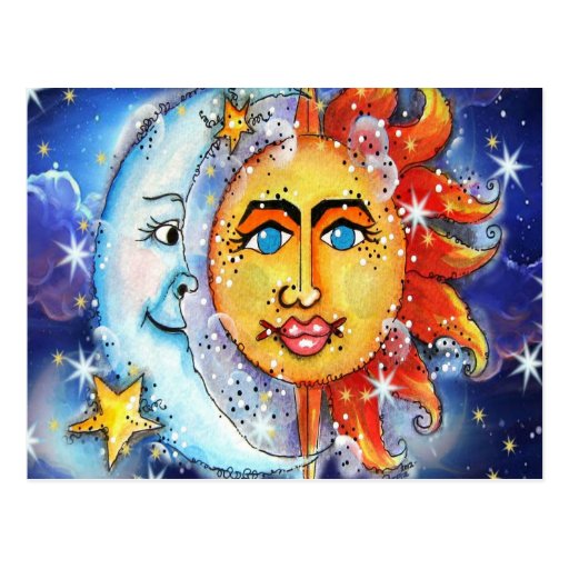 Celestial Sun and Moon Design Postcard | Zazzle