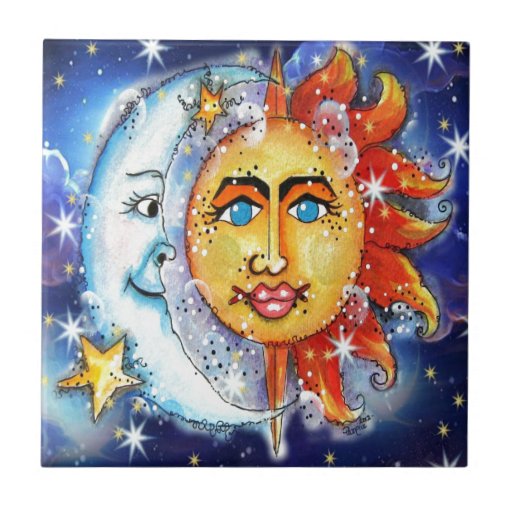 Celestial Sun and Moon Design Tile | Zazzle