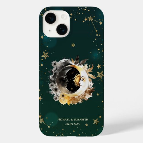 Celestial Sun And Moon Flowers Stars Green Case_Mate iPhone 14 Case