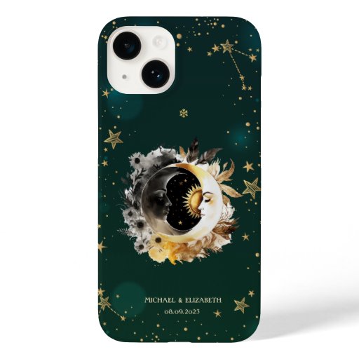 Celestial Sun And Moon Flowers Stars Green Case-Mate iPhone 14 Case
