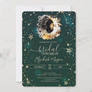 Celestial Sun And Moon Flowers Stars Green Invitation