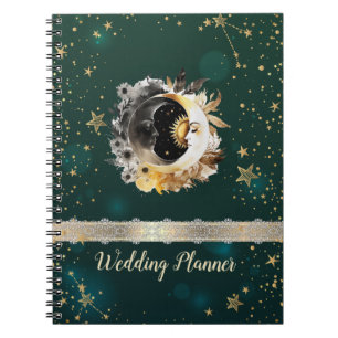 Celestial Sun And Moon Flowers Stars Green Notebook