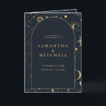 Celestial Sun and Moon Folded Ceremony Program<br><div class="desc">Designed to coordinate with our Celestial Mystic Collection,  this unique customizable ceremony program features gorgeous gold celestial elements on a dark navy background. For more advanced customization of this design,  e.g. changing layout,  font or text size please click the "CUSTOMIZE" button above. Please contact me for any questions!</div>