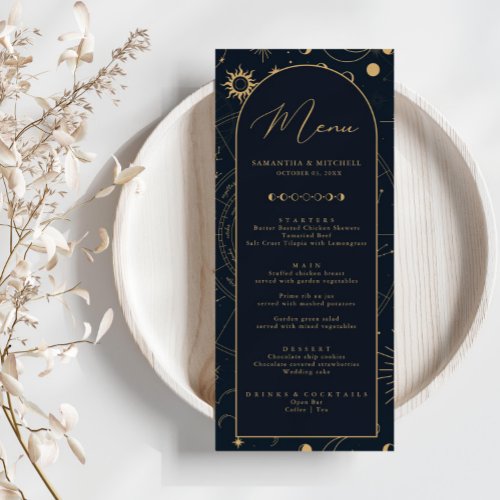 Celestial Sun and Moon Gold and Navy Menu