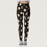 Black and Gold Moon Star Sun Astrology Art Leggings