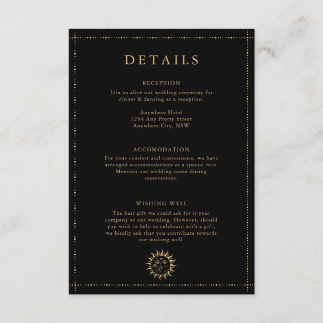 Celestial Sun and Moon Mystical Details Black Enclosure Card (Front)