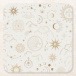 Celestial Sun and Moon Mystical Elements Square Paper Coaster<br><div class="desc">Designed to coordinate with our Celestial Mystic ollection,  this unique coaster features gorgeous gold celestial elements on a beige background. For more advanced customisation of this design,  e.g. changing layout,  font or text size please click the "CUSTOMIZE" button above. Please contact me for any questions!</div>