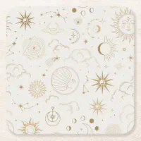 Celestial Sun and Moon Mystical Elements Square Paper Coaster