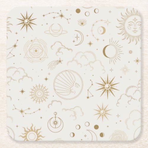 Celestial Sun and Moon Mystical Elements Square Paper Coaster