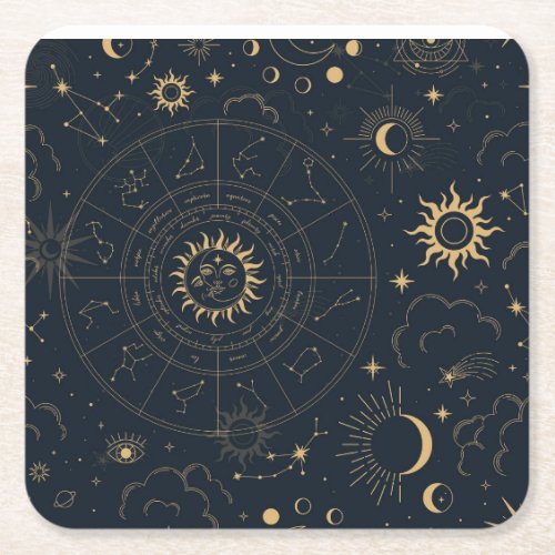 Celestial Sun and Moon Mystical Elements  Square Paper Coaster