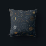 Celestial Sun and Moon Mystical  Throw Pillow<br><div class="desc">Designed to coordinate with our Celestial Mystic Collection,  this unique pillow features gorgeous gold celestial elements on a dark navy background. For more advanced customisation of this design,  e.g. changing layout,  font or text size please click the "CUSTOMIZE" button above. Please contact me for any questions!</div>