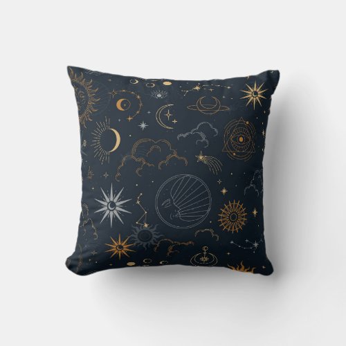 Celestial Sun and Moon Mystical  Throw Pillow