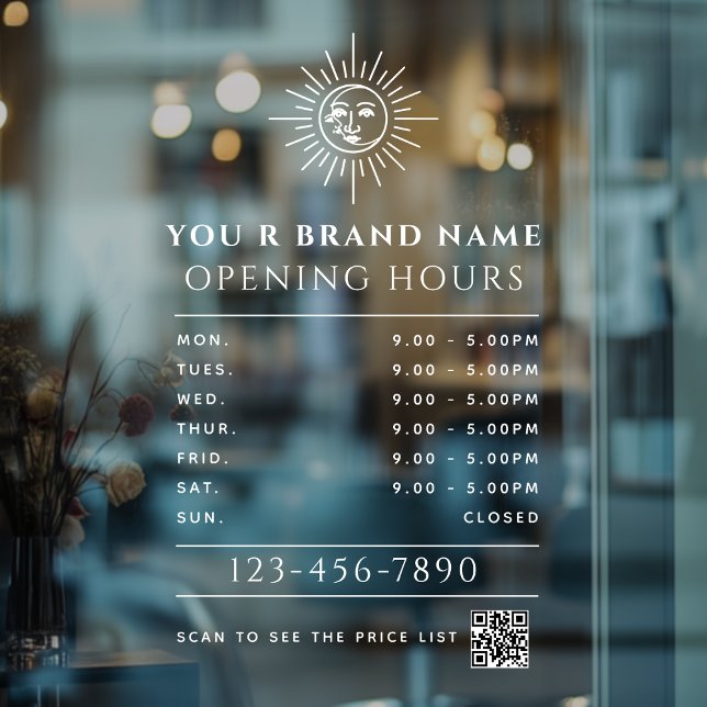 Celestial Sun and Moon Opening Hours QR code Window Cling (Creator Uploaded)