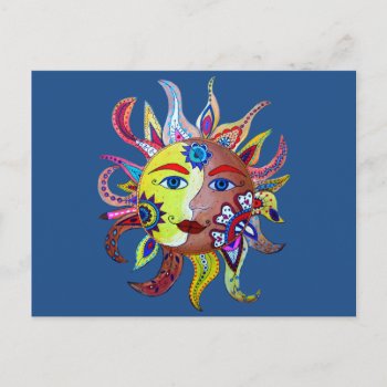 Celestial Sun And Moon Postcard by prisarts at Zazzle