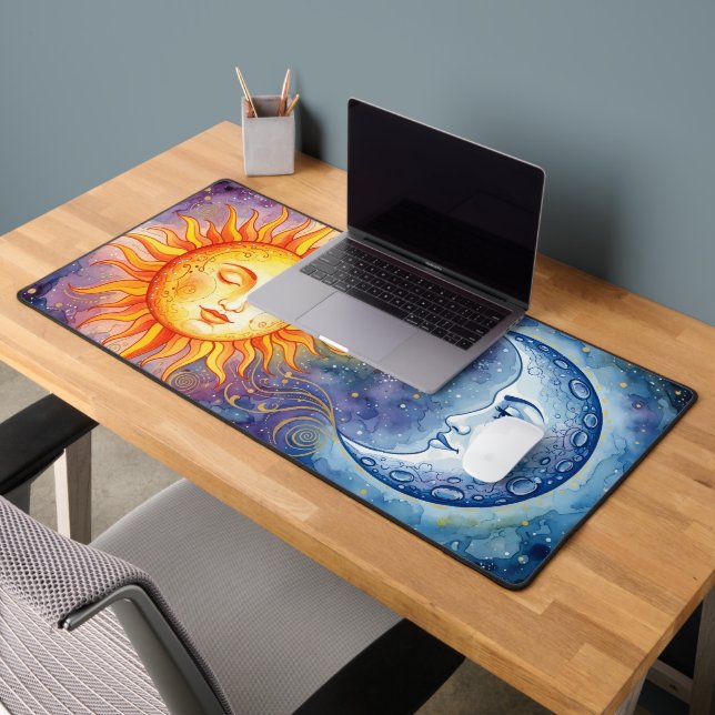 Celestial Sun and Moon Watercolor Desk Mat (Office 2)