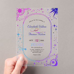 Celestial sun and moon wedding acrylic invitations