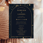 Celestial Sun and Moon Wedding Ceremony Program<br><div class="desc">Designed to coordinate with our Celestial Mystic Collection,  this unique customizable ceremony program features gorgeous gold celestial elements on a dark navy background. For more advanced customization of this design,  e.g. changing layout,  font or text size please click the "CUSTOMIZE" button above. Please contact me for any questions!</div>