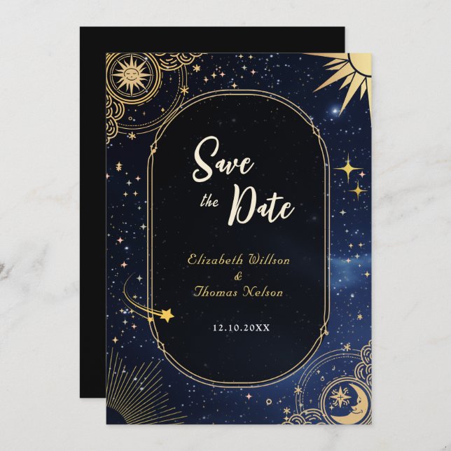 Celestial sun and moon wedding save the date (Front/Back)