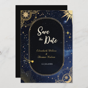 Celestial sun and moon wedding save the date