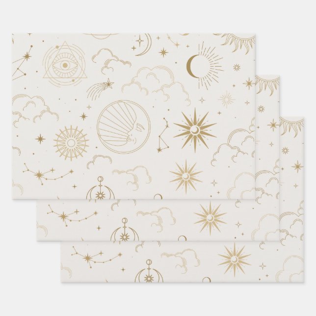 Celestial Sun and Moon Wrapping Paper Sheets (Set)