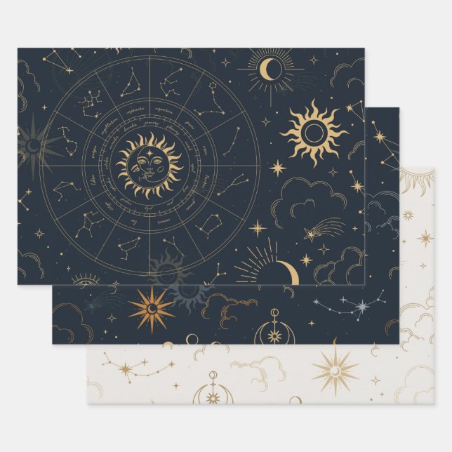 Celestial Sun and Moon Wrapping Paper Sheets (Set)