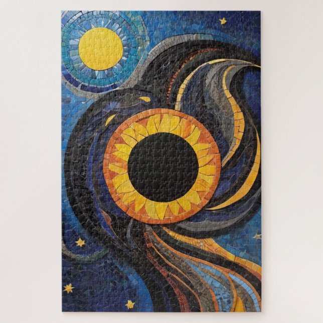 Celestial Sun and Stars in Night Sky Mosaic Jigsaw Puzzle (Vertical)
