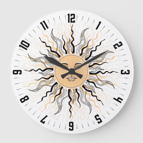 Celestial Sun Black  Yellow Vintage Sun Burst Large Clock