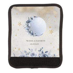 Celestial Sun,Blue Moon Flowers,Stars Night Sky Luggage Handle Wrap