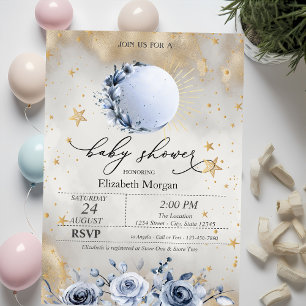 Celestial Sun,Blue Moon Roses Stars Baby Shower  Invitation