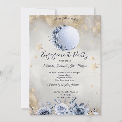 Celestial SunBlue Moon Roses Stars  Invitation