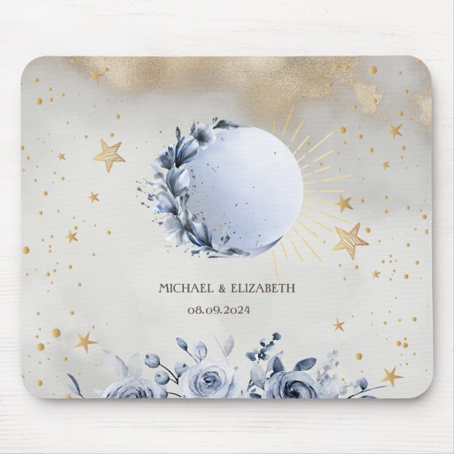 Celestial Sun,Blue Moon Roses,Stars Night Sky Mouse Pad (Front)